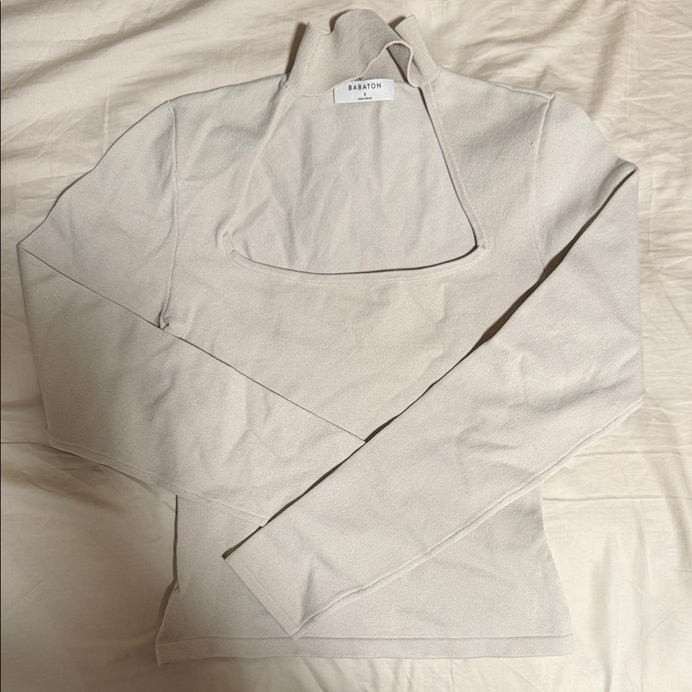Babaton- Cut Front Cream Long Sleeve Top